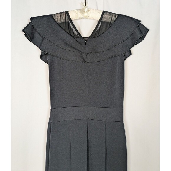 Venus Jumpsuit XS Women's Black Mesh Neck Ruffles Short Sleeve Flared Leg Zipper - Picture 5 of 8